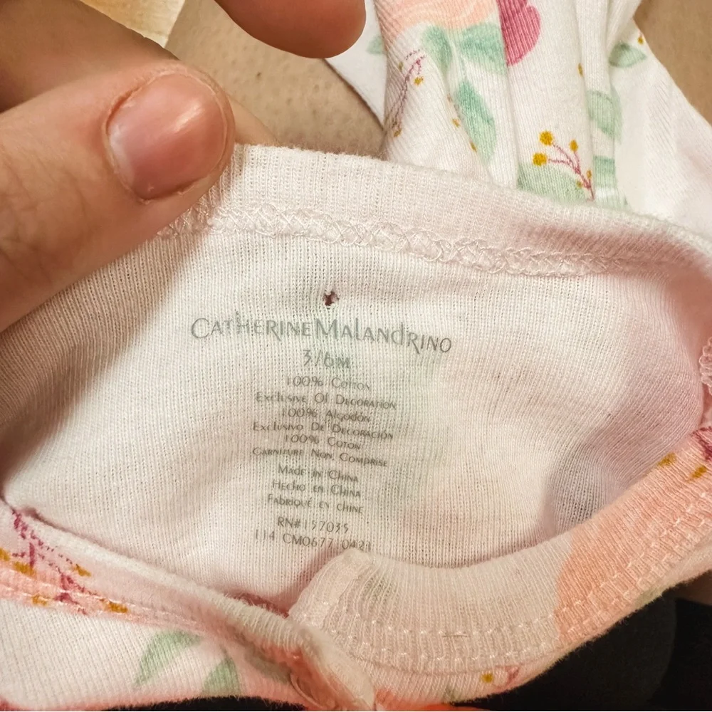 Catherine Malandrino Floral Ruffle Snap Closure Cotton Footie Baby Girl 3-6M